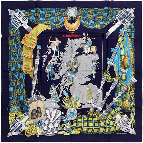 RARE Hermes Scarf SCOTLAND Carre Foulard 90cm Silk PHILIPPE LEDOUX - Picture 1 of 6