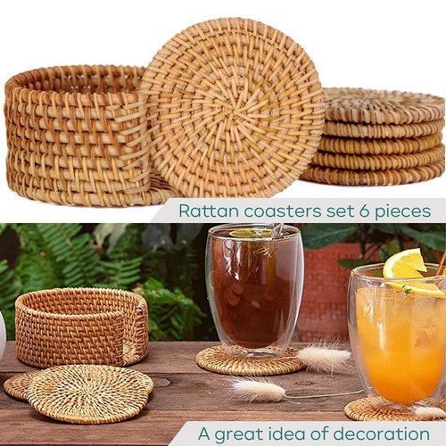 Handmade Natural Rattan Coasters for Drinks, Wicker Boho Coasters, Woven Coas... - Picture 2 of 8