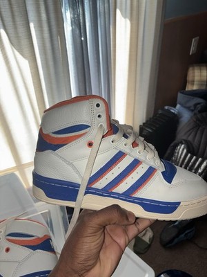 adidas Attitude Men s Mid Top Lace Up Athletic Sneakers NY White Blue Orange