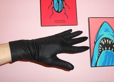 Vintage Black Formal Dress Gloves size S textured pattern pinup retro rockabilly