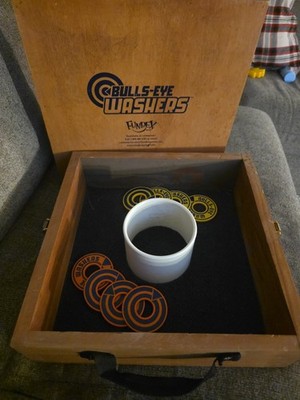 Fundex Bulls-Eye Washer Toss Yard Summer Game Wood Case with 8 Washers