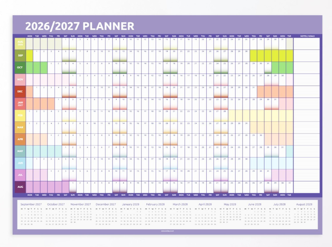 2026 -2027 Academic Wall Planner A1  A2 A3 Full Year Calendar Home Office Work