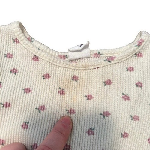 Baby Gap Size 18-24 Months Thermal Top Cream Pink Floral Long Sleeve Lettuce Hem - Picture 4 of 10