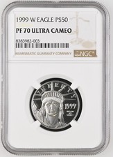 1999 W $50 1/2 oz Proof American Platinum Eagle NGC PF70 UCAM, Freshly Slabbed 1814.96 per troy oz