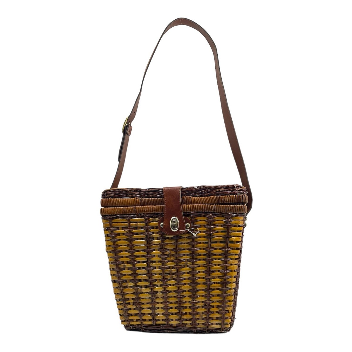 Vintage 50s 60s MCM Retro Wicker Picnic Basket Picnic Ware Set Leather  Strap NOS