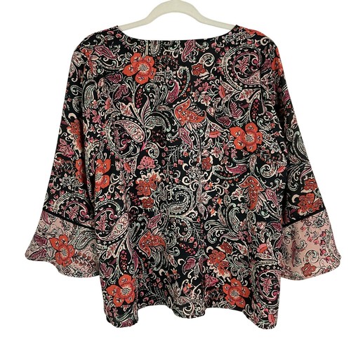 Blusa de cachemira floral azul marino J. Jill nueva con etiquetas con mangas de campana, talla grande pequeña - Imagen 4 de 9