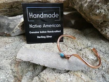 Navajo Native Ameican Handcrafted Twist Wave Copper Turquoise Bracelet NEW AD45