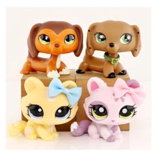 4lot LPS Dachshund Wiener Dog Crouching Cat Figures Dogs with Cute Accessories