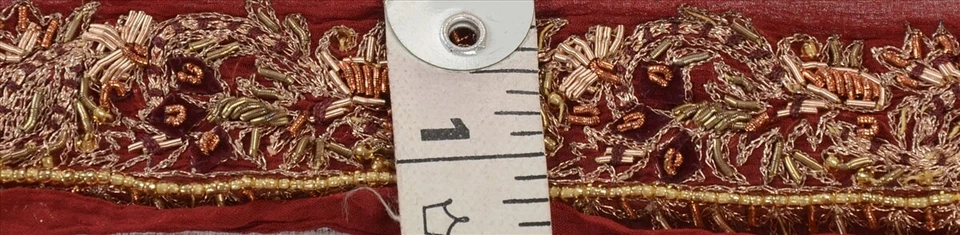 Borde de sari vintage sánskriti adornos artesanales con cuentas a mano cinta de 1 yarda decoración Maoon Foto 4 de 4