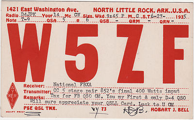 QSL Card NORTH LITTLE ROCK ARK.  USA 1935 Funk Karte Radio W5ZF    ( 80497