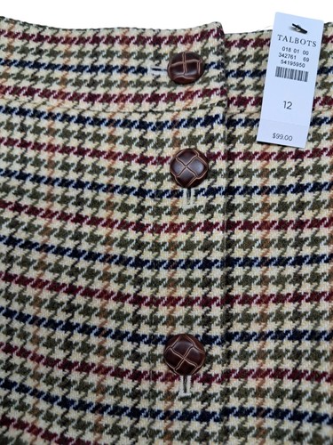 NWT Talbots Skirt Plaid Houndstooth Wool Blend Button Academia Preppy Women's 12 - Picture 4 of 9