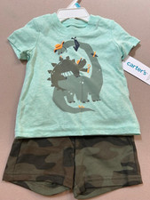 NWT CARTERS 2 PIECE SET SHORTS BABY BOY DINOSAUR SZ 6 MONTHS