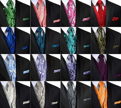 Men's Paisley Tuxedo Vest, Tie and Hankie. Formal Dress Wedding Prom Homecoming
