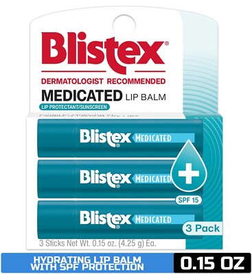 Blistex Medicated Lip Balm, 0.15 Ounce, 3 Count (Pack of 1) Prevent Dryness