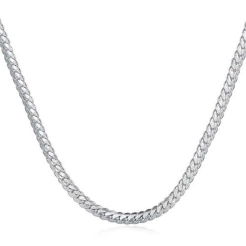 6mm Flat 20 Inch Chain Necklace Silver NEW