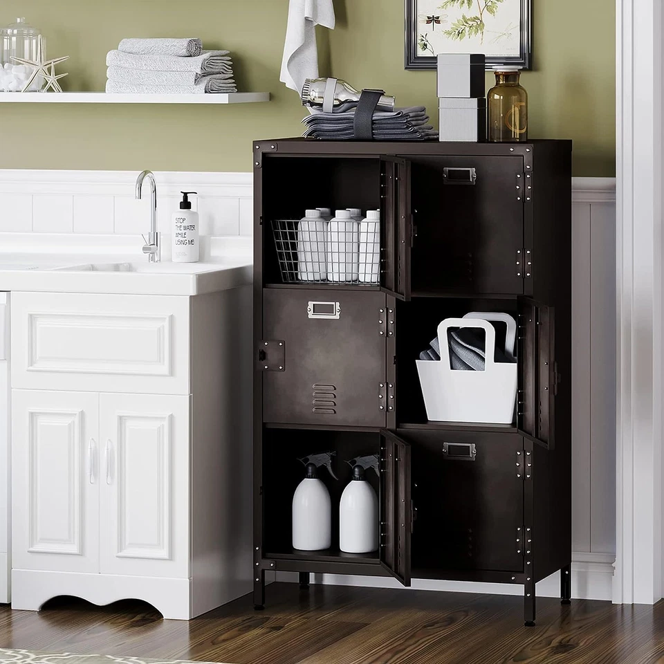 Metal Locker Storage Cabinet,Bedroom Clothes Storage Cabinet with 6 Shelves&Door - Image 3 of 4