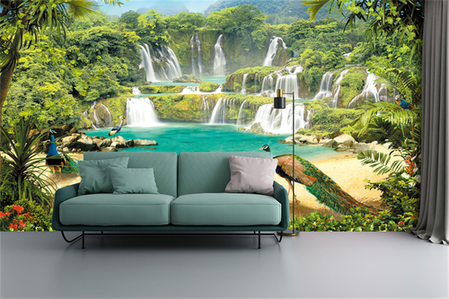 Peacock Waterfall Self-Adhesive Wall Murals Poster XXL Wallpaper for Bedroom - Picture 4 of 6