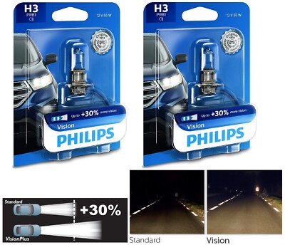 Philips Vision 30% H3 55W Two Bulbs DRL Daytime Light Cornering Replace Stock OE