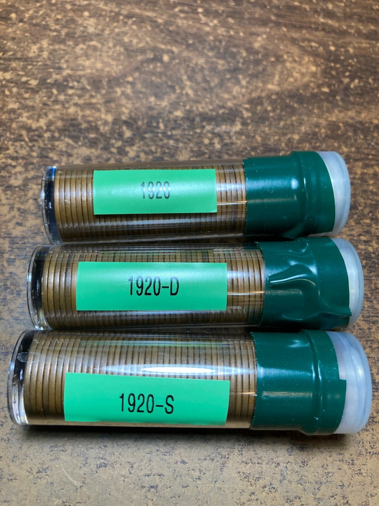 1920-P,1920-D,1920-S LINCOLN WHEAT CENT 3 ROLL SET, nice circulated condition