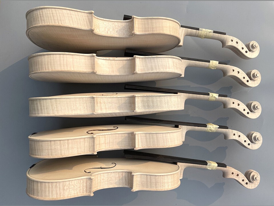 Unfinished 5pcs Violin 4/4 Flame Maple Violin Spruce Handmade white ...