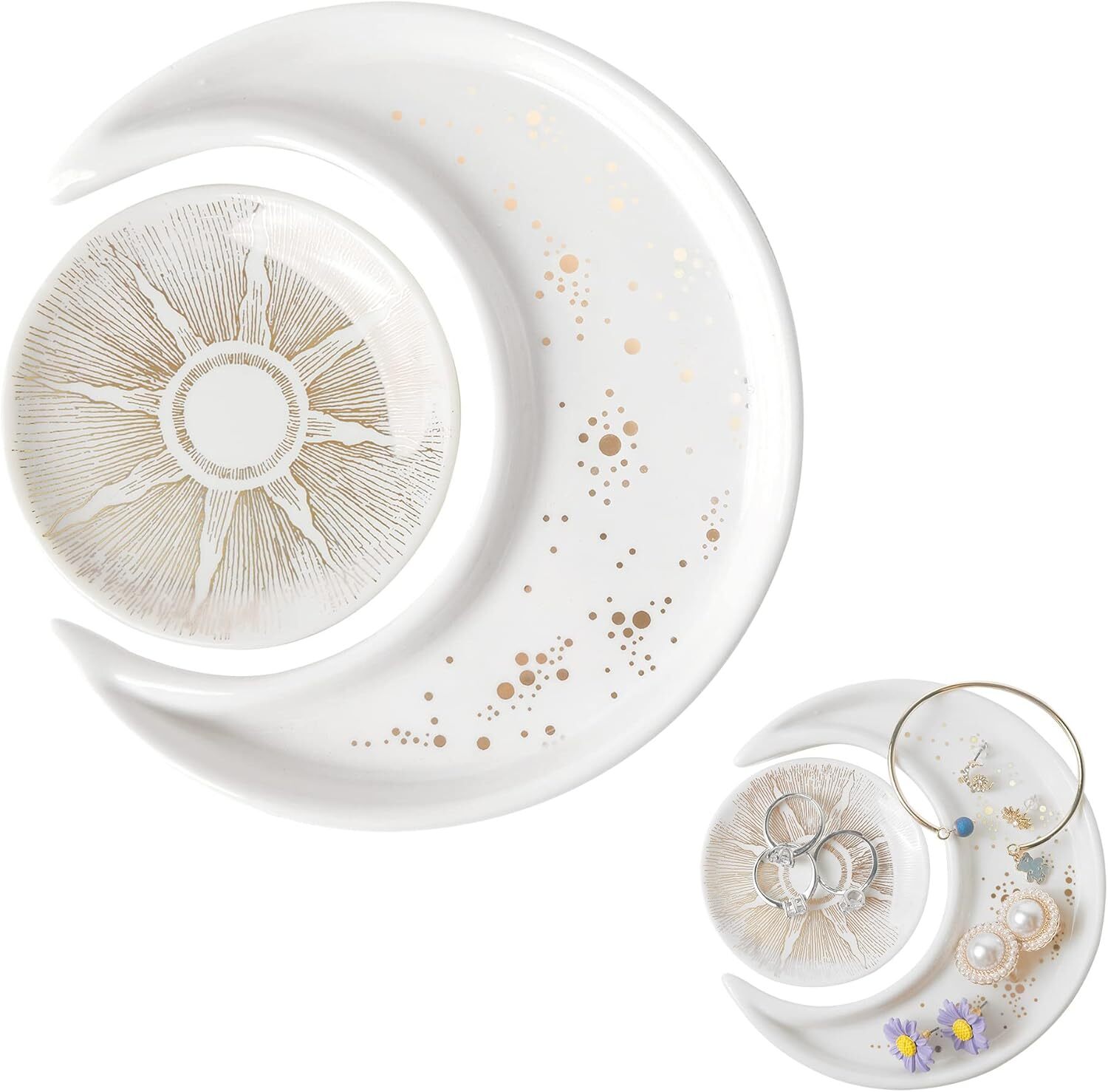 Ceramic Jewelry Tray Sun And Moon Shape Ring Dish, Decorative Trinket Jewelry Di