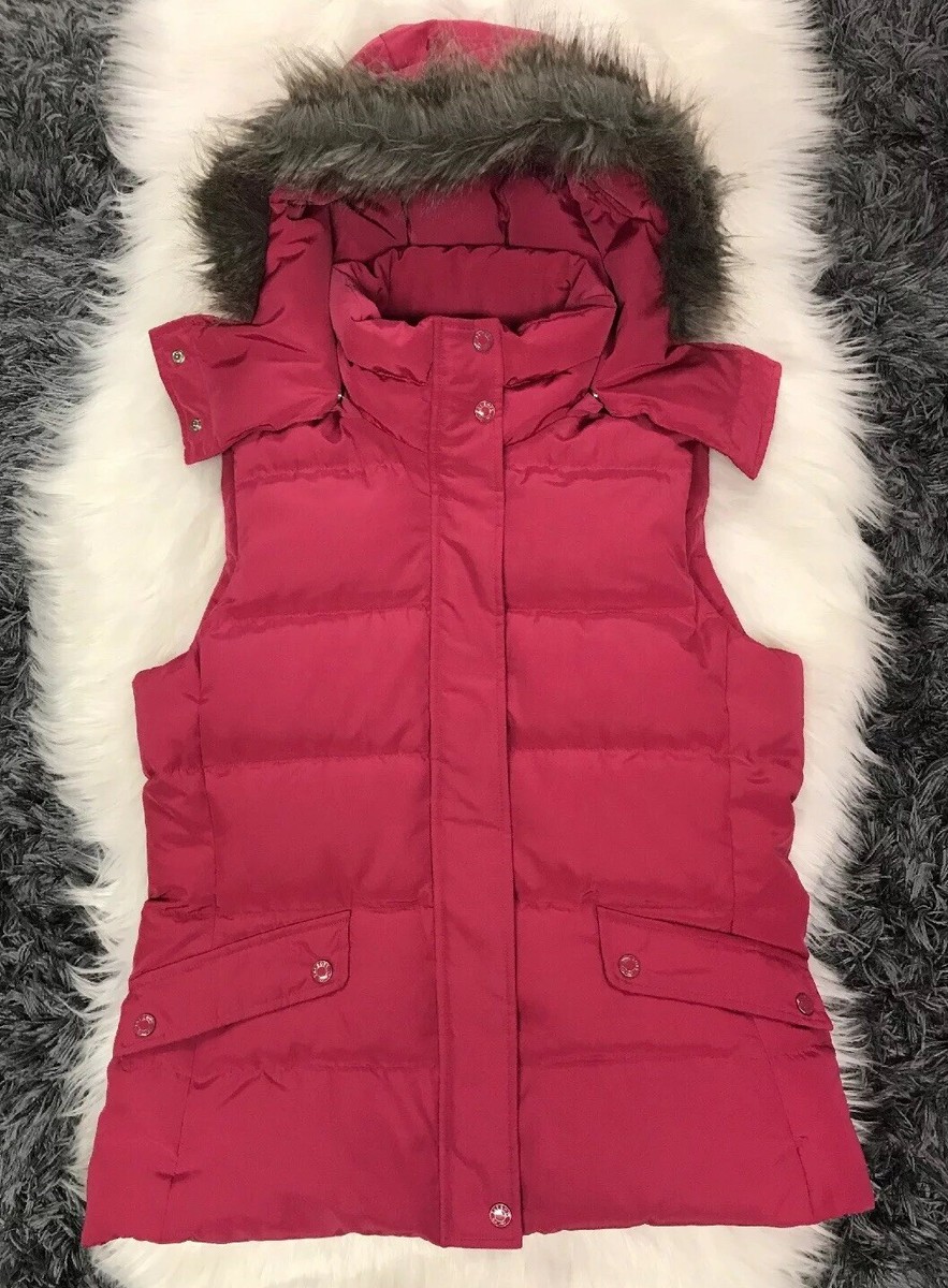 Talbots Sz S Super Soft Berry Pink Puffer Vest W/ Detachable Faux