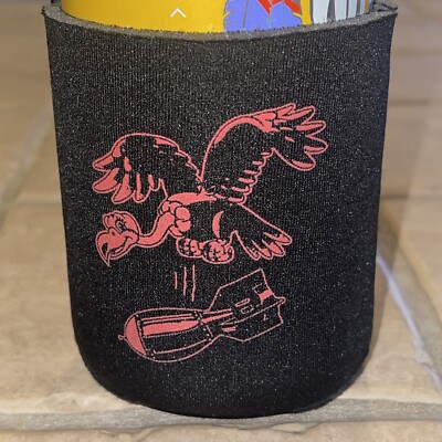 VTG Beer Koozie Buzzard dropping Bomb  Out Going   Black Red Vulture Missle Rare