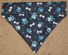Paw prints & dog bones on blue & plaid Dog Bandana - 5 sizes XS-XL