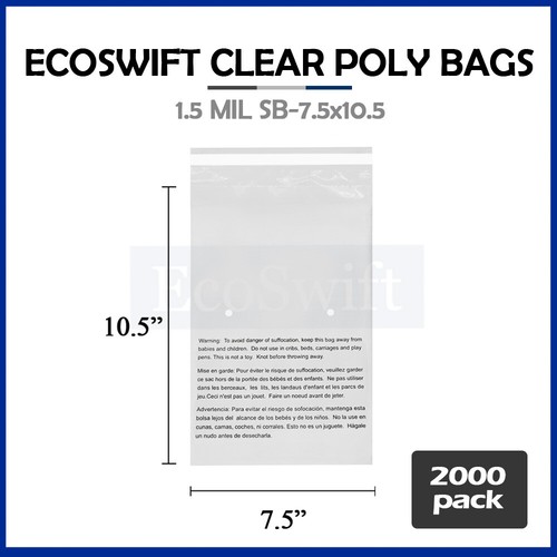 1-10000 7,5x10,5 EcoSwift Autosigillante Soffocamento Avviso Trasparente Poly Sacchetto Spedizione Gratuita - Foto 55 di 78