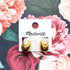 MADEWELL NWT Womens Droplet Huggie Hoop Earrings Gold Tone NN361