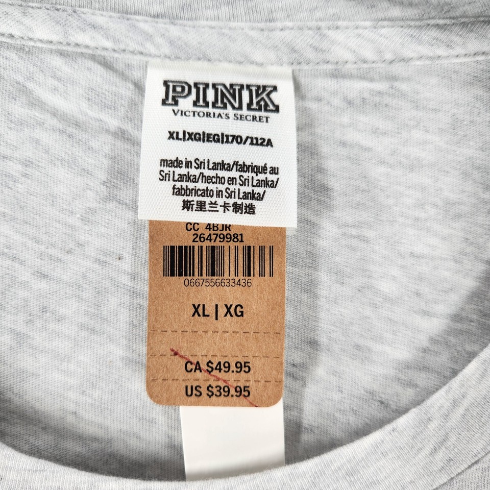 NEW Victoria's Secret PINK Campus Tee Shirt XL Gray Rhinestones Love