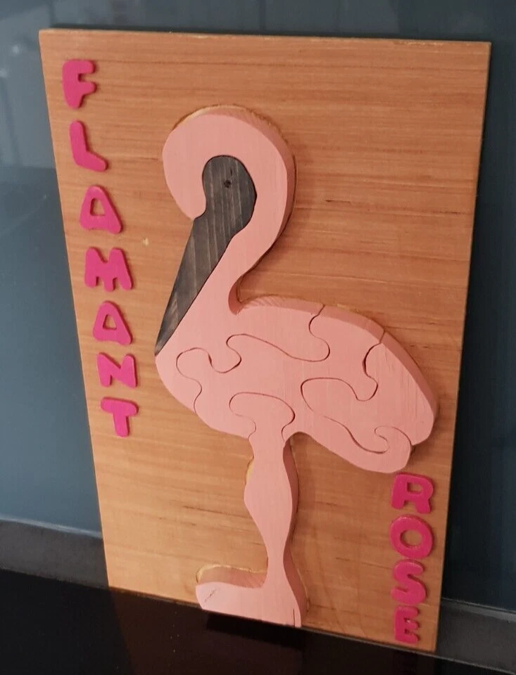 Jeux en bois fait main en France - Puzzles animaux - Flamant Rose - Photo 2/2