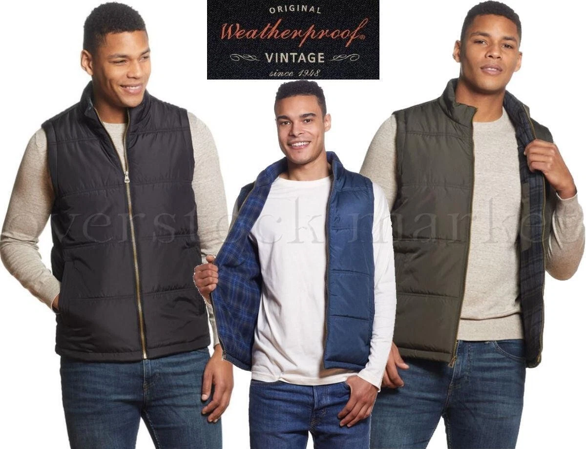 NEW MENS WEATHERPROOF VINTAGE FLANNEL LINED PUFFER VEST! INSULATED! VARIETY
