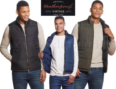 NEW MENS WEATHERPROOF VINTAGE FLANNEL LINED PUFFER VEST! INSULATED! VARIETY
