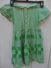 VINTAGE 1960's GIRLS SZ 5-6 GREEN WHITE GINGHAM SHORT SLEEVE DRESS COTTON NO LAB