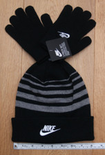 Nike Youth Hat Gloves Set Black, Gray White Beanie