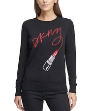DKNY Lipstick Logo Sweater Black XXS NWT  79