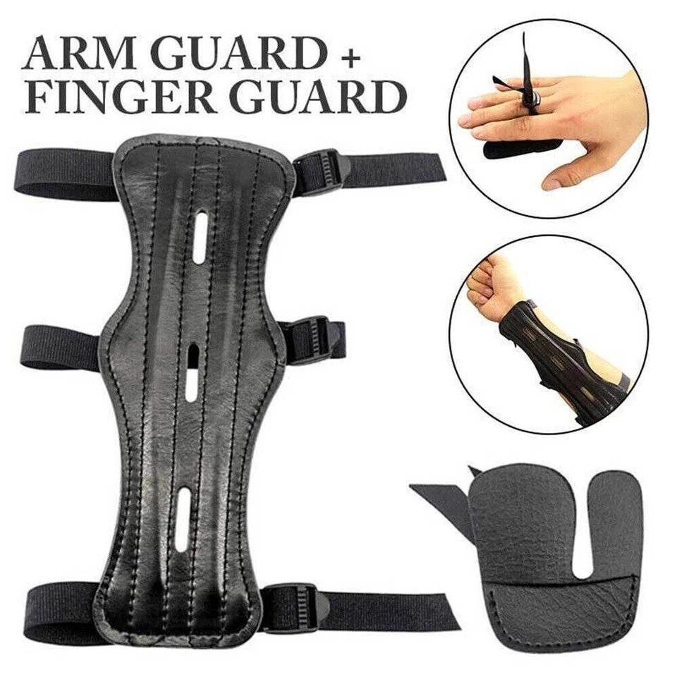 Archery Arm Guard Protector Finger Tab Set Forearm Gear Leather Bow Hunting - Image 3 of 4
