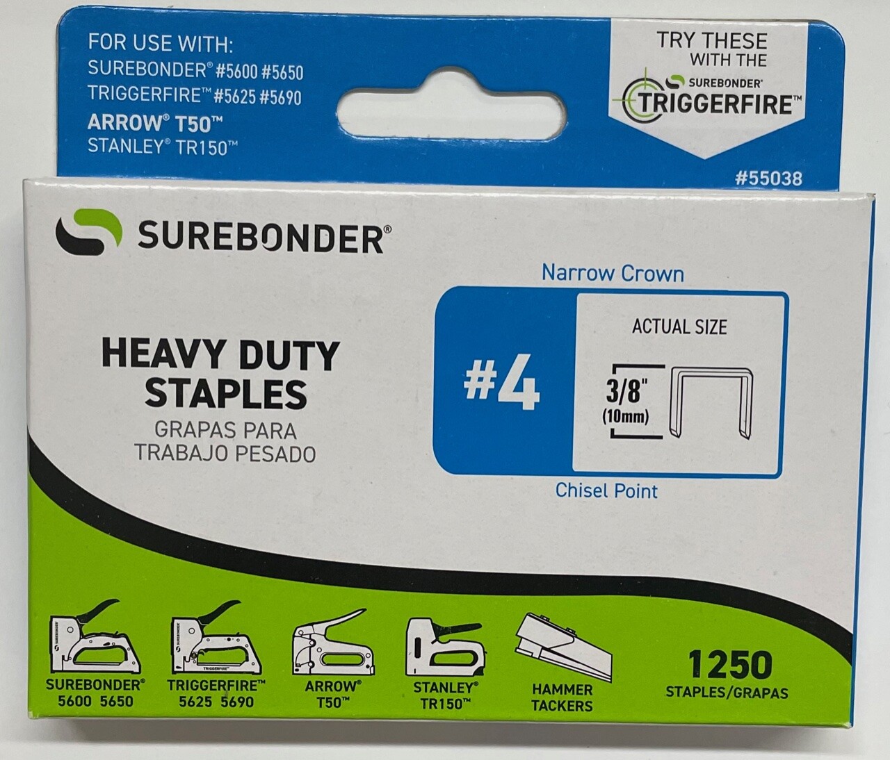 Surebonder 55038 Heavy Duty 3/8-Inch Length Staples, Arrow T