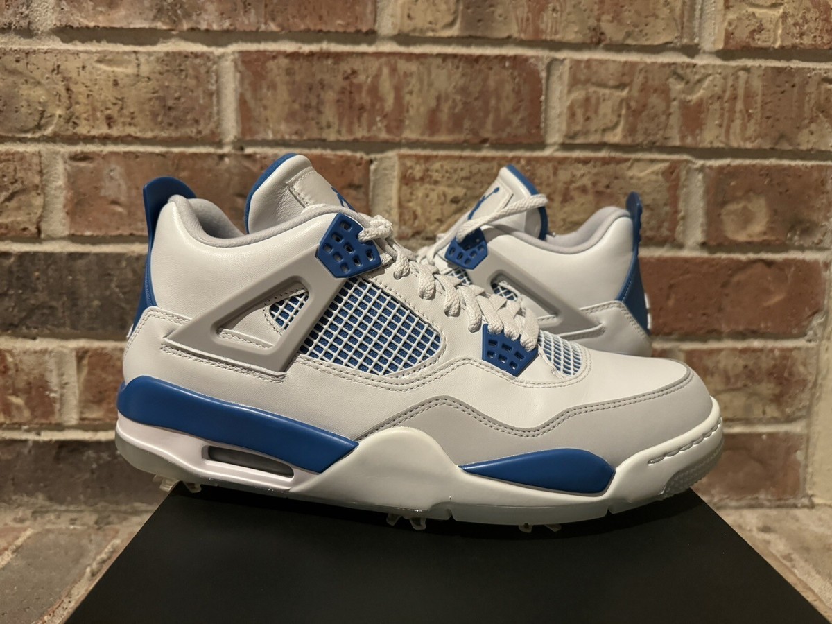 New 11 Nike Air Jordan 4 IV Retro Military Blue White Golf Shoes
