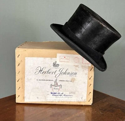 Antique Black Silk Top Hat 56.5cm by Herbert Johnson London - Image 1 of 4