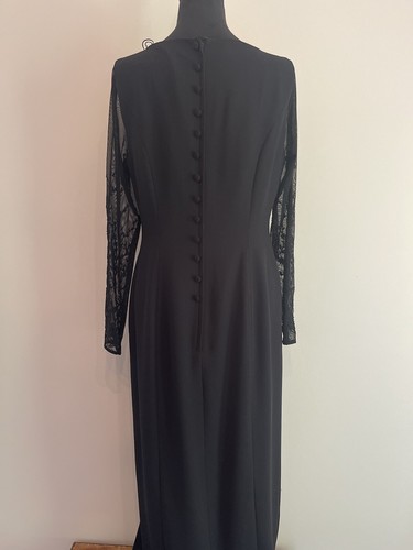 Maggy London Floral dress 8 black long slit leg shear beaded sleeve classic - Picture 5 of 15