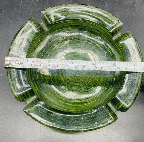 VTG Anchor Hocking Green Soreno Ripple Ashtray 6.5" Diameter 4 Cigarette Slot - Picture 4 of 4