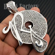 Large ROCAFELLA Hip Hop Iced Silver plated Cubic Zirconia Bling Charm Pendant