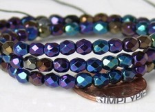 IRIS BLUE Fire Polished 4mm 50 Pcs Czech Glass Beads Faceted Round