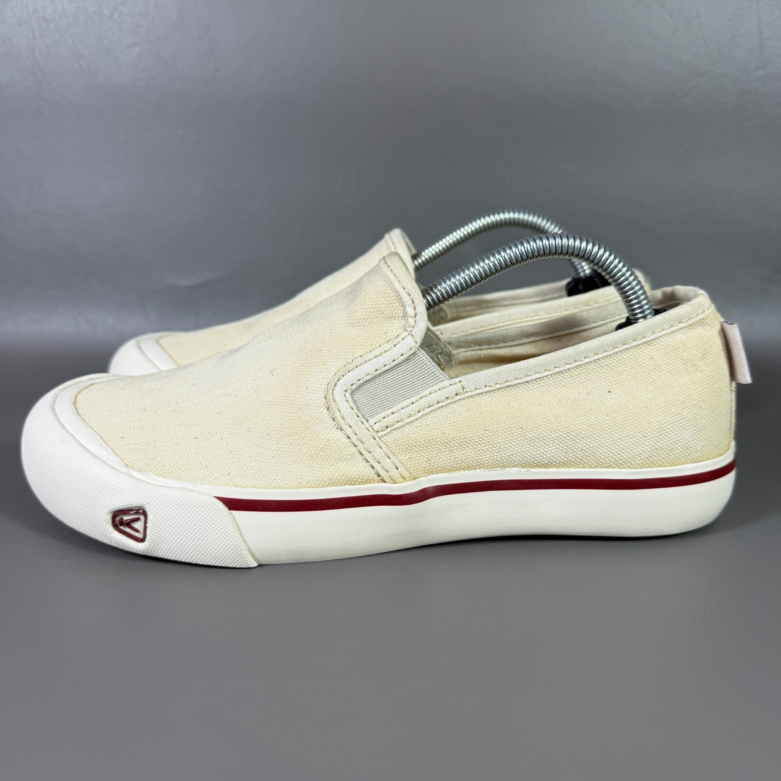 Scarpe Keen Coronado donna taglia 7 5 bianco sporco tela slip on stile di vita *LEGGI
