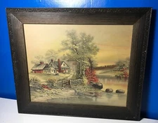 Antique FRAMED beautiful Lithograph OLD VIRGINIA PHOTO? Couple Boaters River
