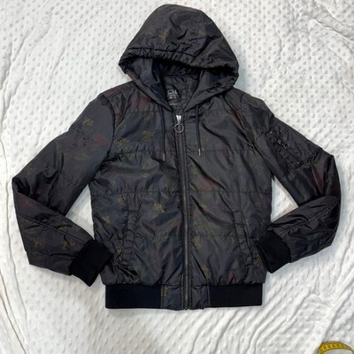 Euro Clockhouse Rose Print Womans Sz 36/S/6 Full Zip Hooded Coat/Jacket