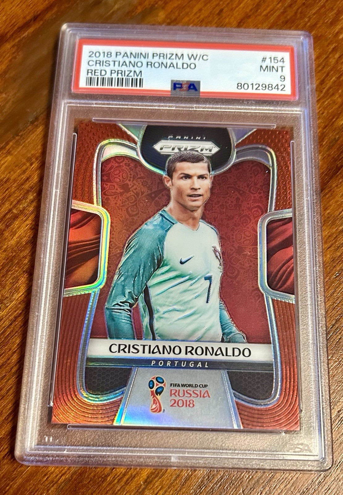 2018 Panini FIFA World Cup Prizm Cristiano Ronaldo #154 Red /149 PSA 9