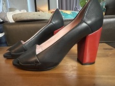 Sonia Rykiel Black Leather Red Block Heels Size 40 US 9.5 EUC